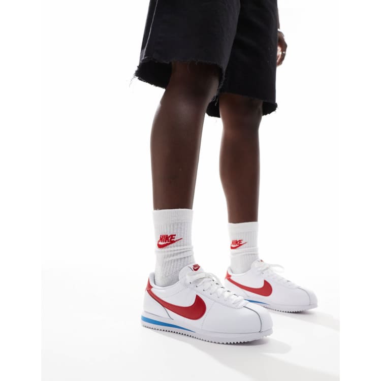 Nike Cortez leather trainers in white red and blue ASOS