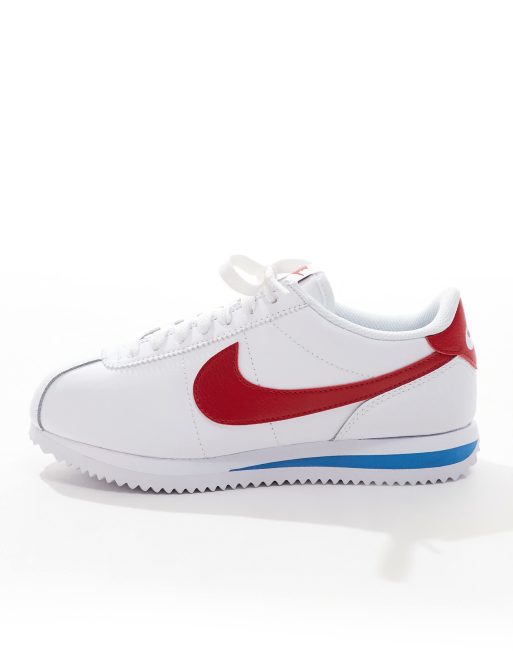 Nike Cortez leather trainers in white red and blue