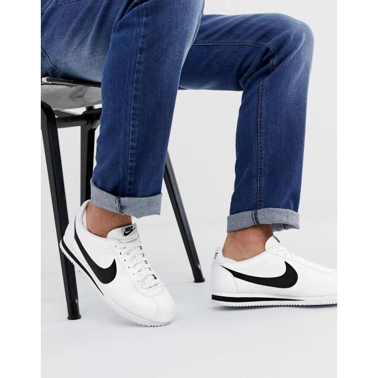 Nike Cortez leather trainers in white with black swoosh ASOS