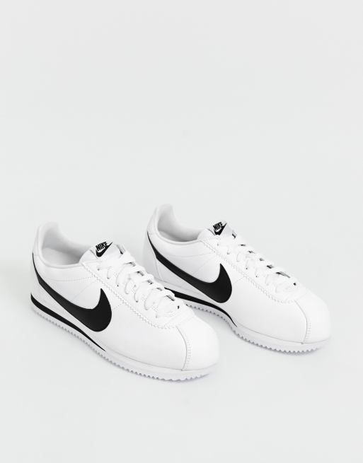 Nike cortez leather trainers in white with hotsell red swoosh