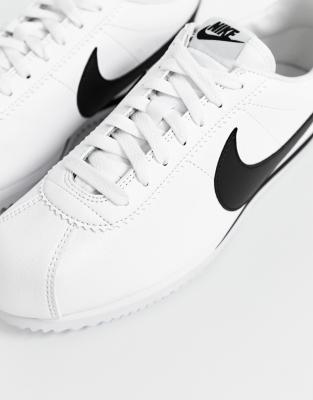 nike cortez black and white leather