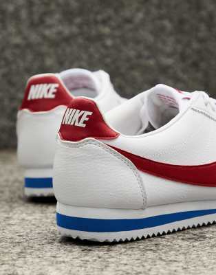 nike cortez leather trainers in white with red swoosh