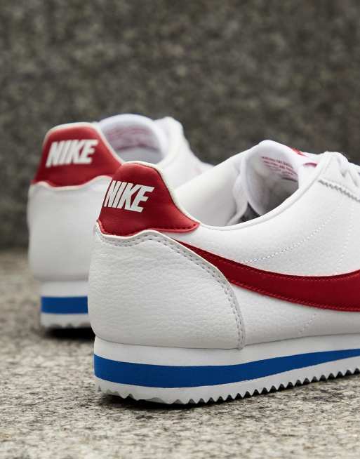 Nike cortez leather trainers in white 2025 with red swoosh