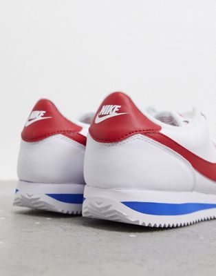 nike cortez leather trainers in white with red swoosh