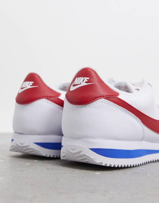 Nike cortez white outlet with blue swoosh