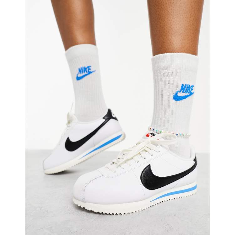 Black and white leather cortez best sale