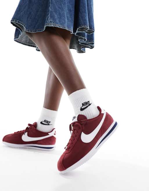 Burgundy and fashion white nike cortez