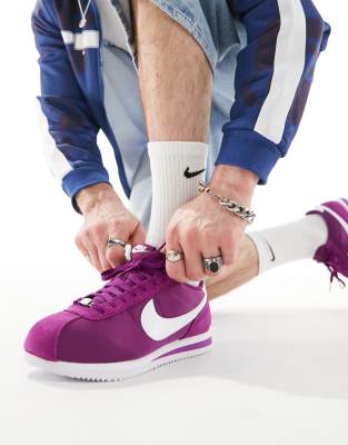 Shop Nike Cortez Nylon Sneakers In Purple And White