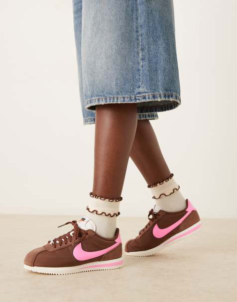 Nike Cortez Nylon trainers in brown and pink - view 1