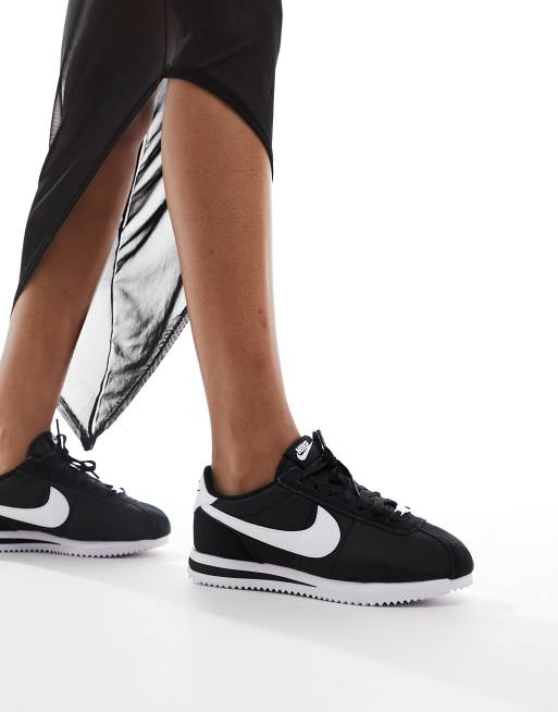 Nike Cortez nylon unisex trainers in black and white ASOS