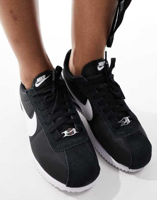 Nike Cortez nylon unisex trainers in black and white ASOS