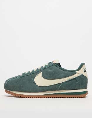 Nike Cortez - Sneaker aus Wildleder in Dunkelgrün und Creme