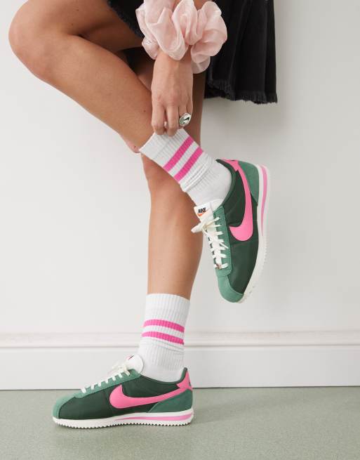 Nike Cortez sneakers in green and pink