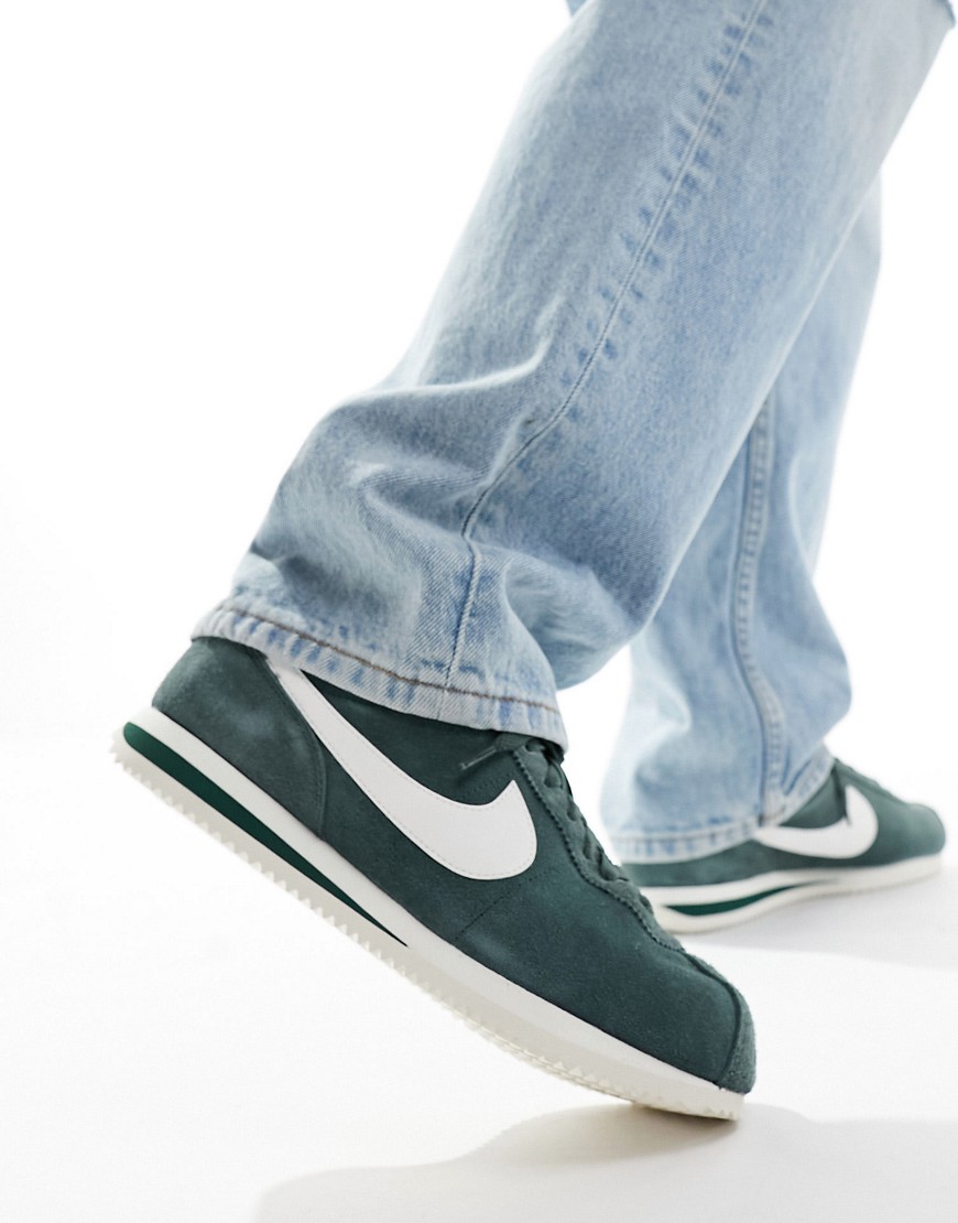 Shop Nike Cortez Suede Sneakers In Forest Green-navy