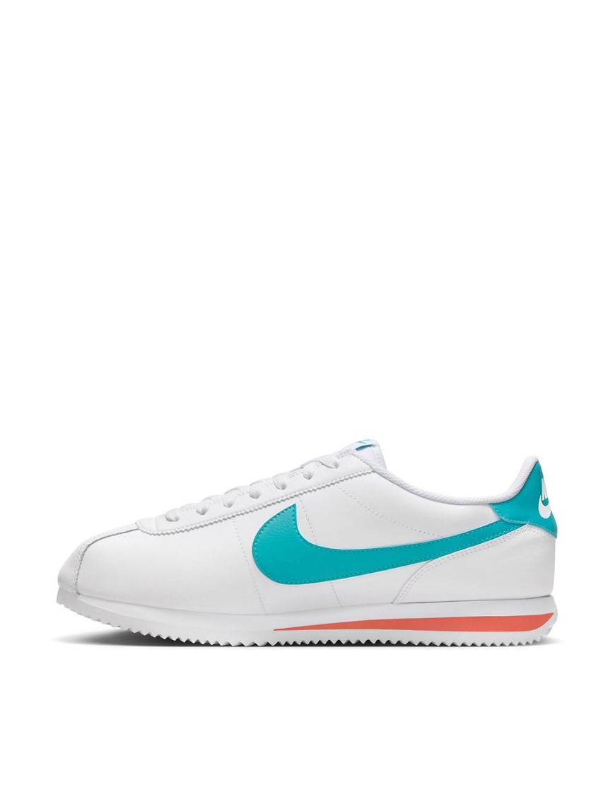 Shop Nike Cortez Leather Sneakers In White And Blue