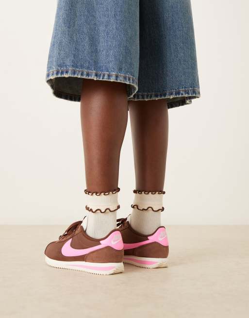 Nike - Cortez - Sneakers unisex in nylon marrone e rosa, 3 di 5