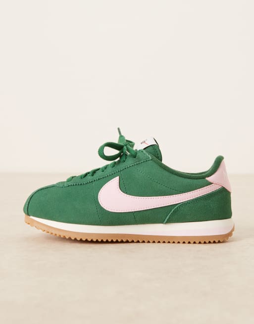Nike Cortez suede sneakers in green and pink, 2 of 5