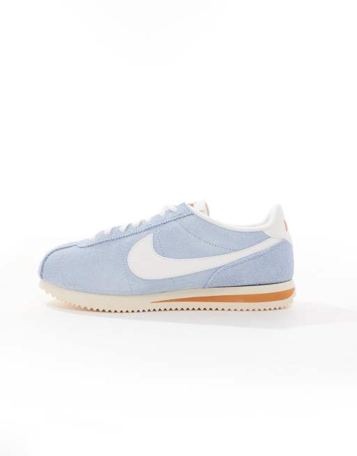 Nike Cortez suede sneakers in light blue and white