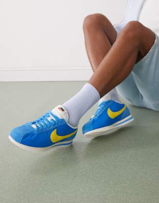 Nike Cortez Suede And Leather-trimmed Shell Sneakers In Blue