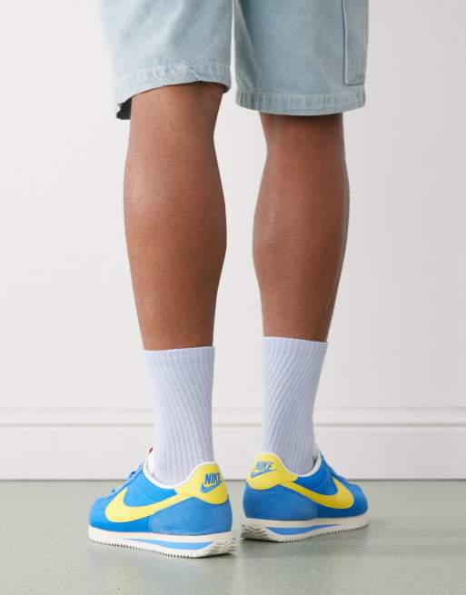 Nike Cortez Textile sneakers in blue and yellow, 3 of 5