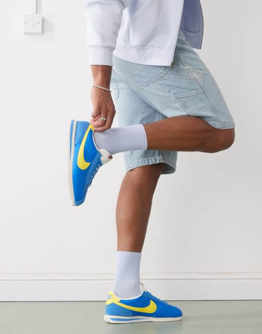 Nike Cortez Textile sneakers in blue and yellow, 4 of 5