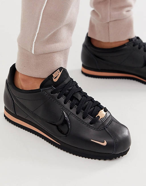 Nike Cortez Trainers In Black And Rose Gold | Asos