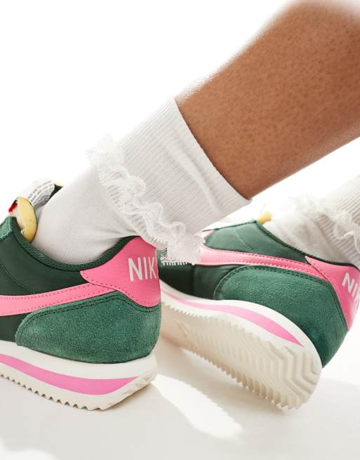 Nike – Cortez TXT – Mörkgröna och rosa sneakers i unisex-modell , 2 av 4