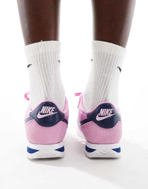 Nike Cortez TXT Se trainers in pink and navy, 3 of 5