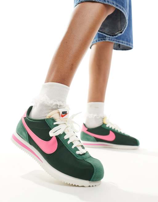 Nike Cortez TXT unisex trainers in dark green and pink ASOS