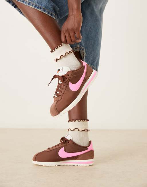 Nike Cortez - Unisex - Brune og lyserøde sneakers i nylon, 4 af 5