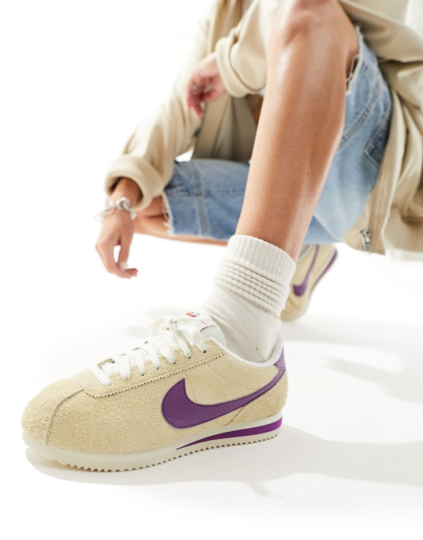 Nike Cortez Vintage suede unisex trainers in beige and purple-White