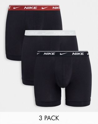 Nike cotton stretch 3 pack boxer briefs in black with coloured waistband