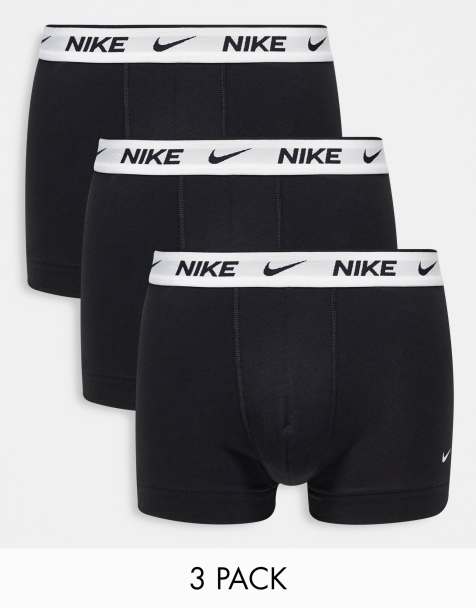 Nike cotton stretch 3 pack boxer briefs in black with white waistband - view 1