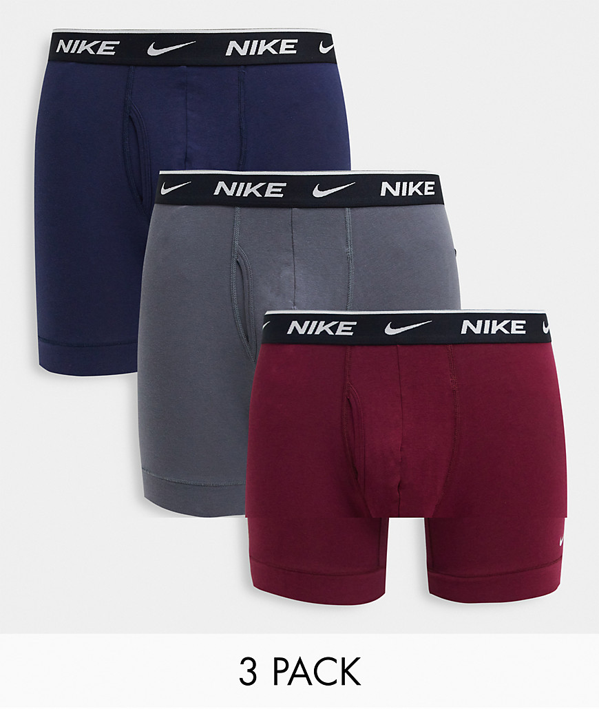 Nike Cotton Stretch 3-pack boxer briefs in navy/burgundy/gray-Multi