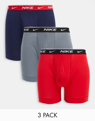 NIKE COTTON STRETCH 3-PACK BOXER BRIEFS IN RED/GRAY/NAVY-MULTI,KE1107 410 9JJ