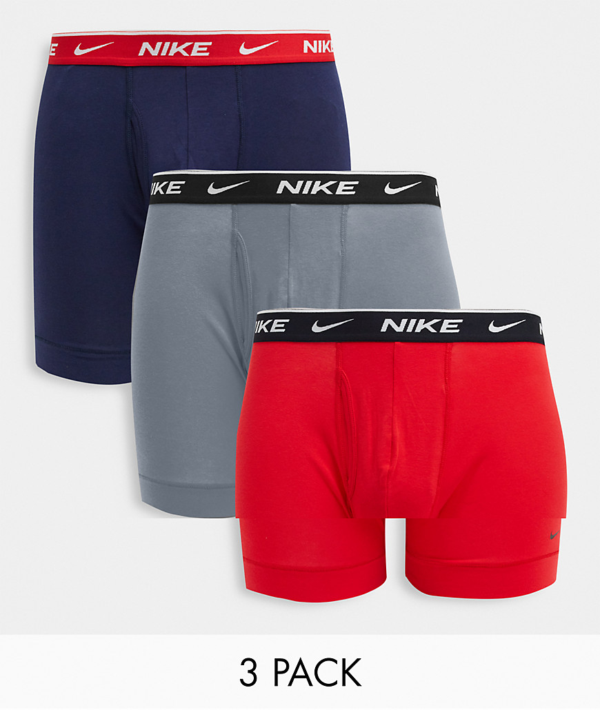 Nike Cotton Stretch 3-pack boxer briefs in red/gray/navy-Multi