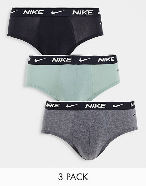  Underwear/Nike cotton stretch 3 pack briefs in mint/grey/black 
