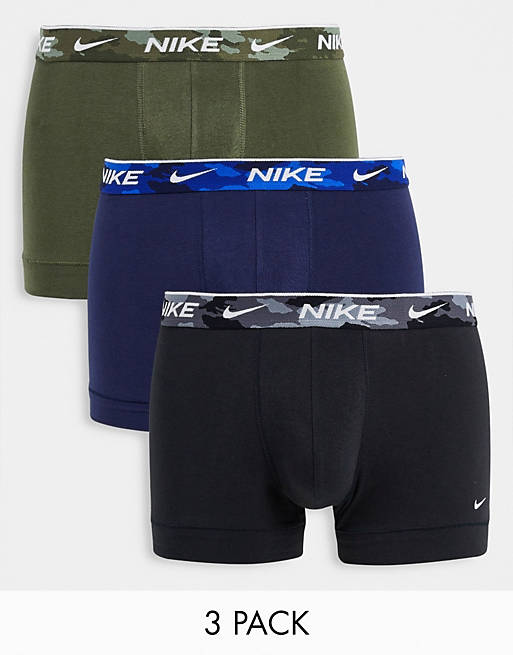 Men Underwear/Nike cotton stretch 3 pack trunks in black/khaki/navy 