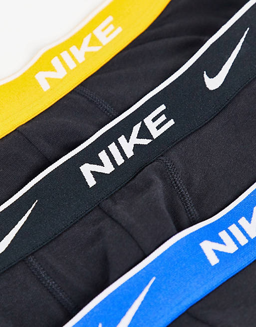  Underwear/Nike cotton stretch 3 pack trunks in black with coloured waistband 