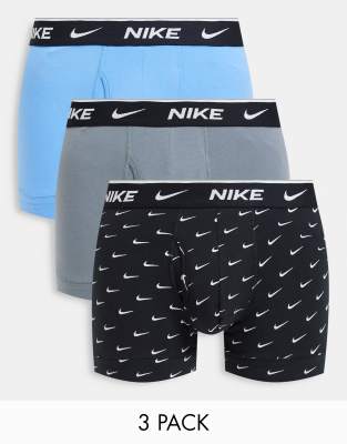 Nike 3 Pack Cotton Stretch Boxer Briefs With Fly In Black/gray/blue-multi In Multi