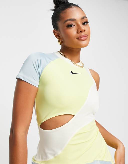 Nike Court Dri FIT Slam asymmetric sleeve dress in yellow