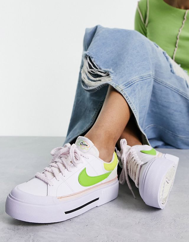 Nike Court Legacy Lift sneakers in white and green