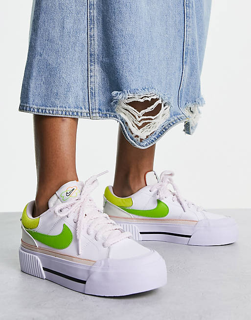 Nike Court Legacy Lift sneakers in white and green | ASOS