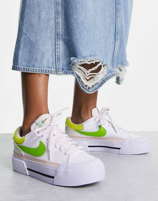 Nike Court Legacy Lift sneakers in white and green | ASOS