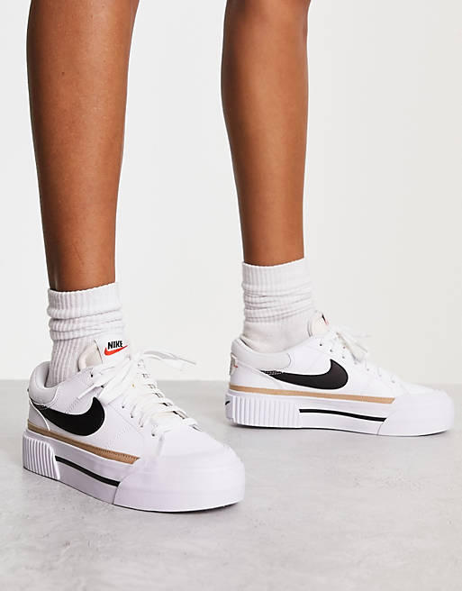 Nike Court Legacy Lift sneakers in white, black, hemp and team orange | ASOS