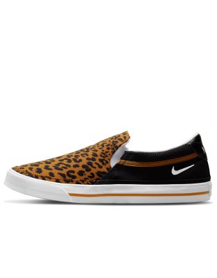 Nike Women's Court Legacy Leopard Slip-on Casual Sneakers From Finish Line In Black