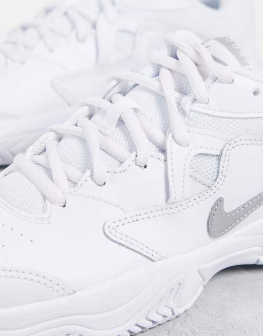 Nike Court Lite 2 sneakers in white and metallic silver