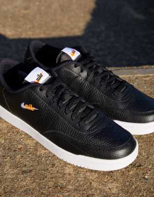 nike court vintage premium leather trainers in black