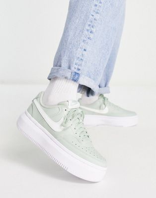 Nike Court Vision Alta leather platform sneakers in green and white