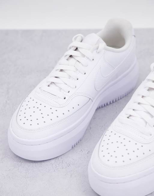 Nike Court Alta Leather platform sneakers in triple white | ASOS